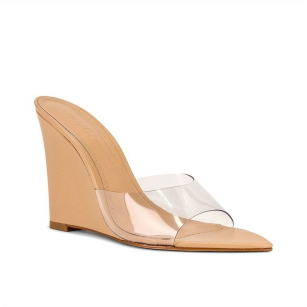 SCHUTZ Lucimara Beige Clear Vinyl Pointed Toe Wedge 9.5